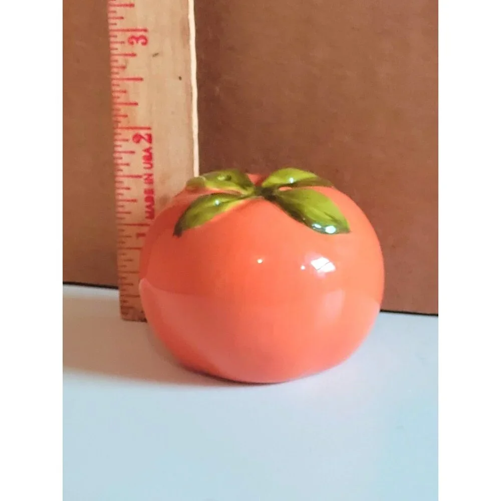 Tomato Persimmon‎ Fruit Salt or Pepper Shaker Orange Ceramic Glossy Farmhouse